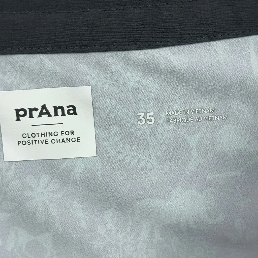 PRANA Roots Studio Board Shorts Mens Size 35 Black Green Beach Swim Surf